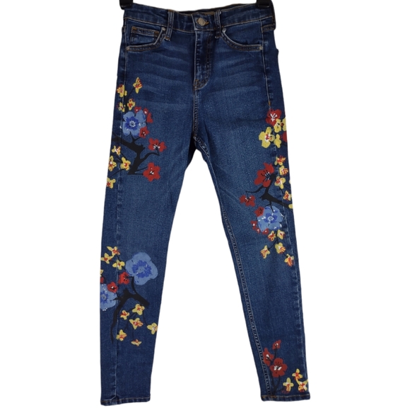 Topshop MOTO Floral Jamie Jeans Size W 25 L 25 Skinny Hand Painted - Picture 4 of 15